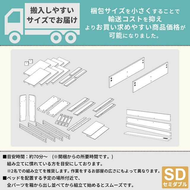 棚・USBコンセント付 引出し収納付きベッド 【Sucre】シュクレ｜激安