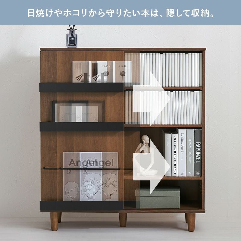 コミック本約400冊入る片面スライド扉の魅せるブックシェルフ ｜激安