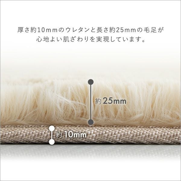 厚み10mmのウレタンと25mmの毛足