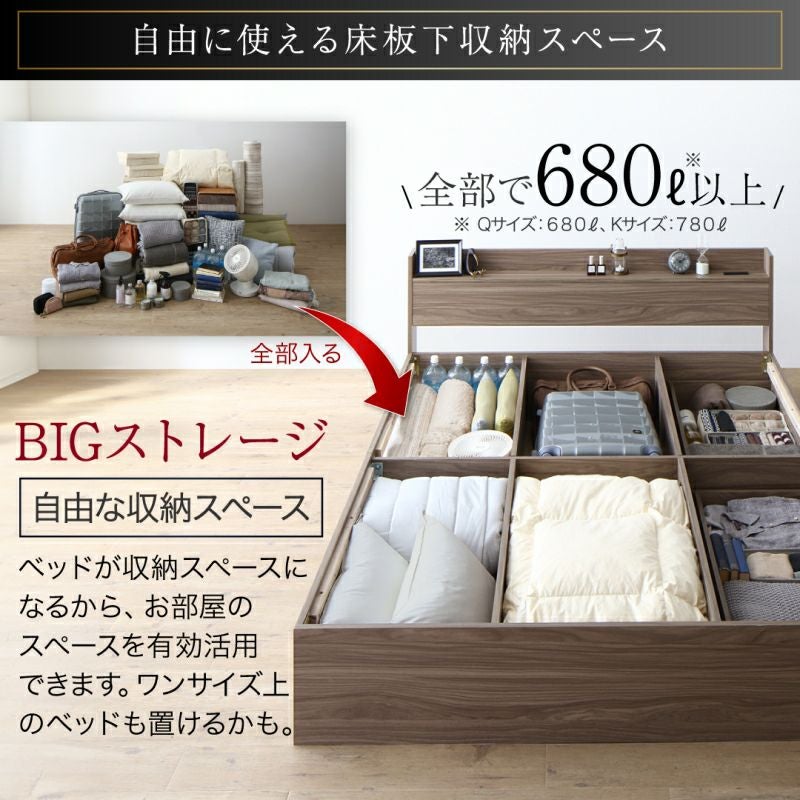 棚コンセント付き 引き出し収納ベッド 【Ever X K&Q】エヴァーエックス
