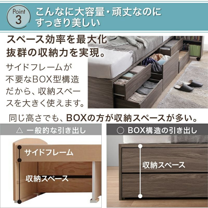 天然木調スライド収納付き大容量チェストベッド 【Every-IN2】エブリー