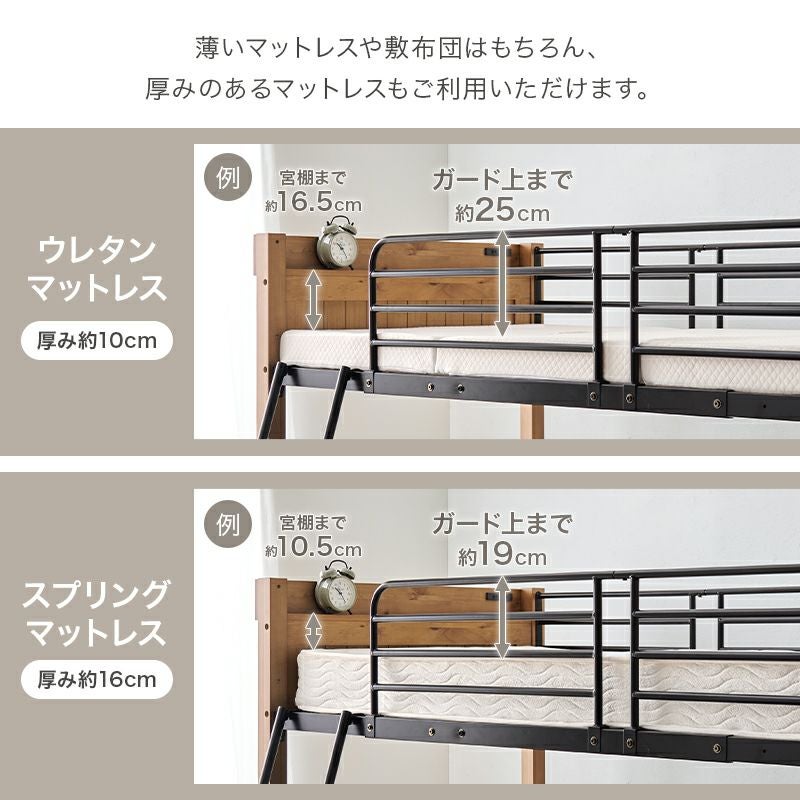 天然木×スチールデザインロフトベッド ミドルタイプ｜激安インテリア