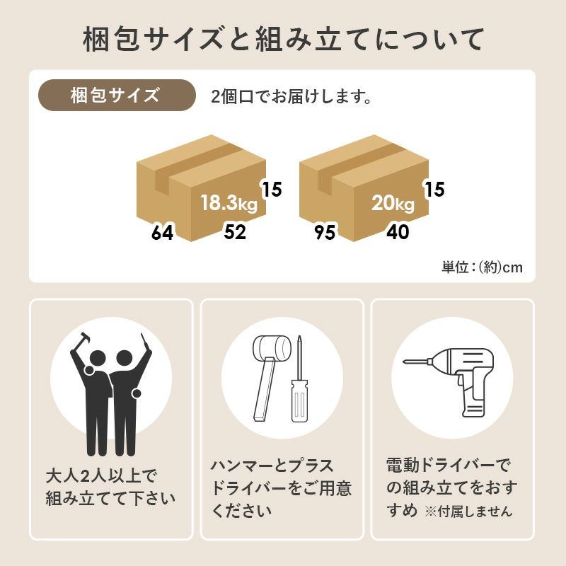 梱包サイズと組立について"