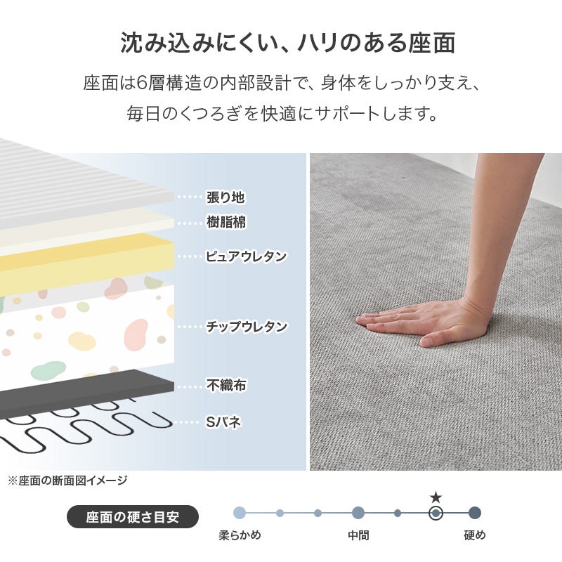 沈み込みにくい、ハリのある座面