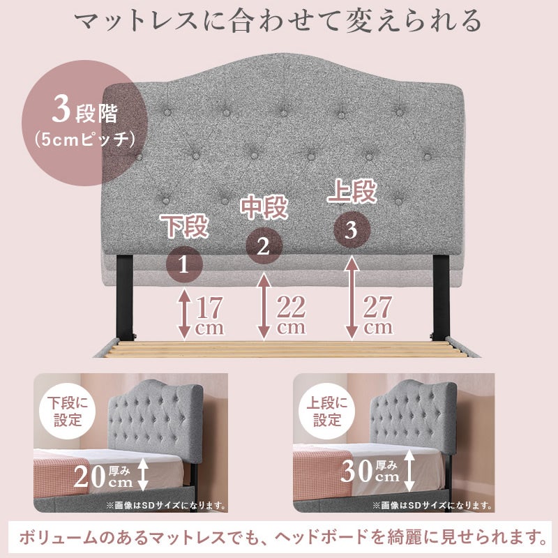 ヘッドボードはマットレスに合わせて高さ調整可能