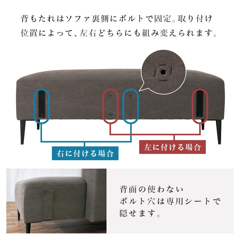 背もたれは左右どちらにも組み換え可能