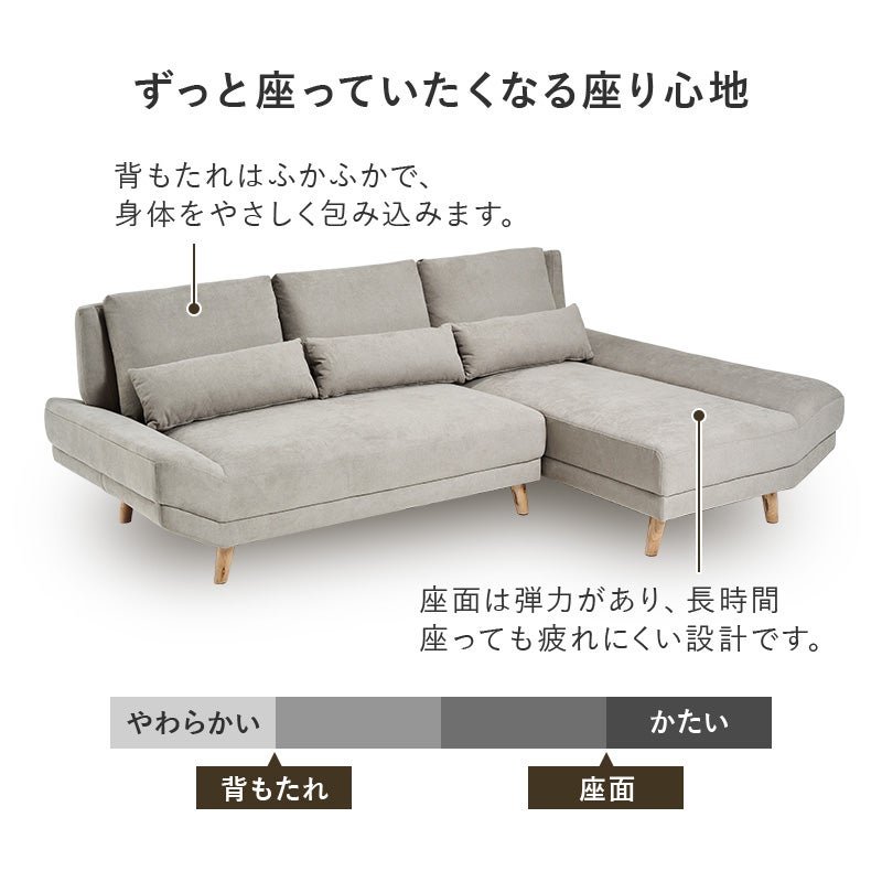 ずっと座っていたくなる座り心地 背もたれはふかふかで、身体をやさしく包み込みます。