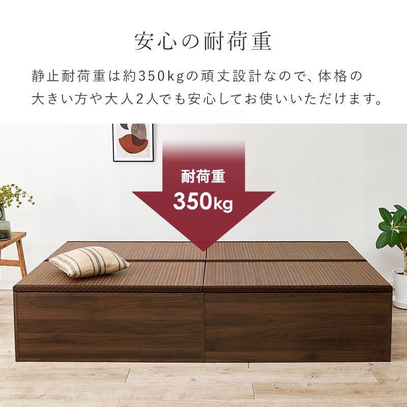 安心の耐荷重 静止耐荷重は約350kgの頑丈設計。体格の大きい方や大人2人でも安心してお使いいただけます。